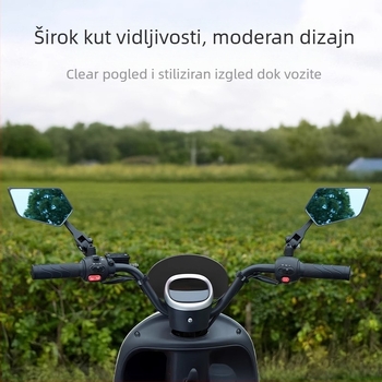 Zrcalo retrovizor za električni skuter, universalni kvadratni oblik, aluminijeva legura, montaža naprijed i nazad