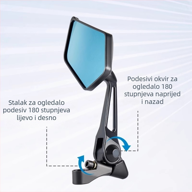 Zrcalo retrovizor za električni skuter, universalni kvadratni oblik, aluminijeva legura, montaža naprijed i nazad