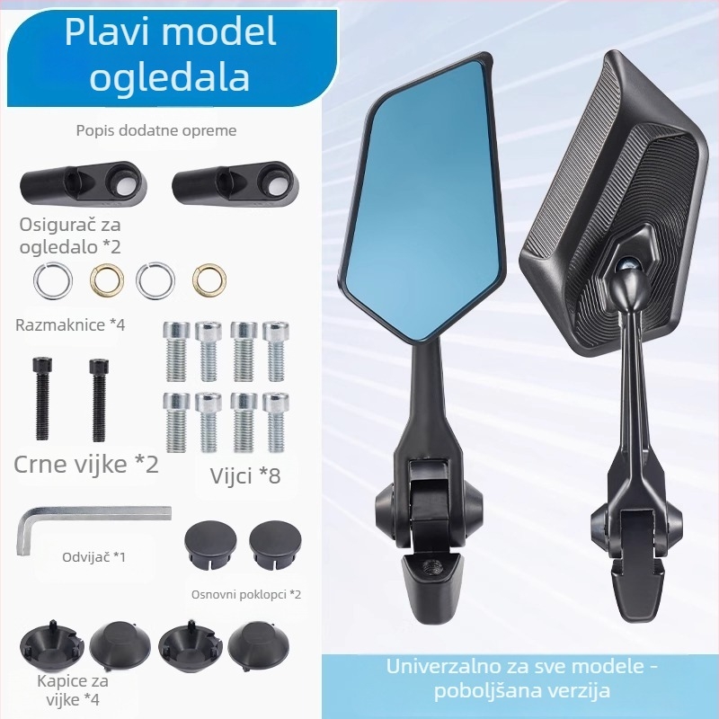 Zrcalo retrovizor za električni skuter, universalni kvadratni oblik, aluminijeva legura, montaža naprijed i nazad