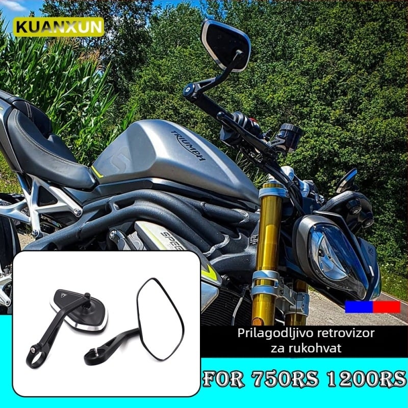 Aluminijski kvadratni retrovizor za Triumph Street Triple 660/765RS, montaža: ortodontska; Materijal: aluminij; Vrsta ogledala: kvadratno; Otpornost na tresanje: visoka