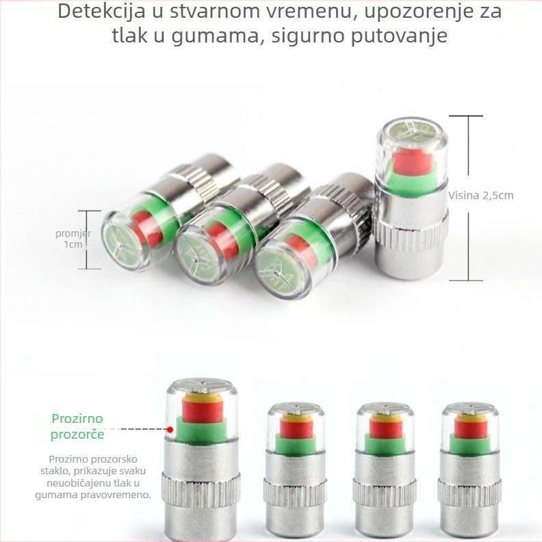 Kapica za upozorenje tlaka guma – aluminijska legura, sustav praćenja tlaka, dvostrani prikaz, paket od 4 komada