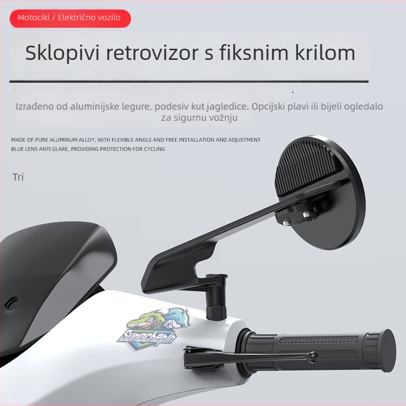 Retrovizor za motocikle i električna vozila – kružno ogledalo, kućište od aluminijske legure + plastike, montaža prednji i stražnji navoja, široko vidno polje, univerzalno