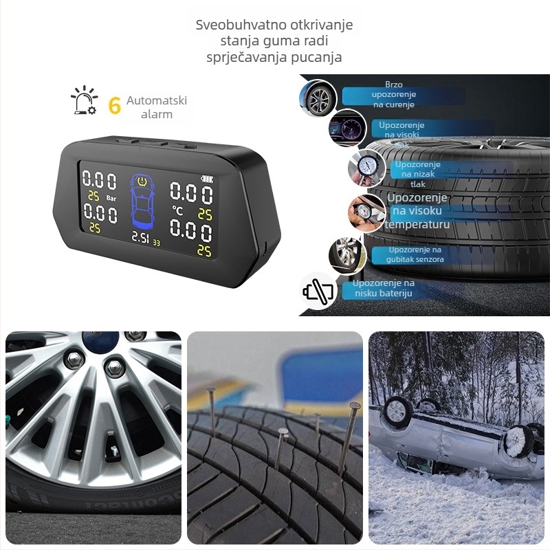Sustav praćenja tlaka u gumama automobila, univerzalan, unutarnji i vanjski sustav, digitalni prikaz visoke preciznosti