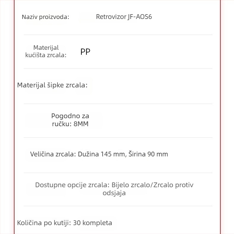 Univerzalni retrovizor za motocikle i električna vozila, kvadratnog oblika, model A0S9