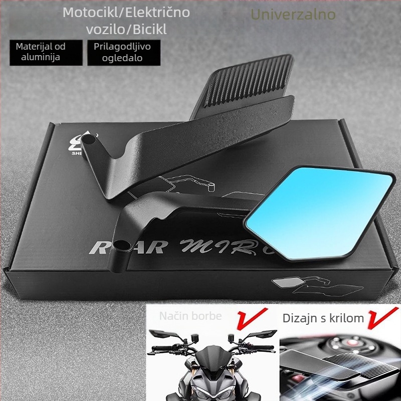 Motociklističko retrovizor CL-012, aluminij, kvadratnog oblika, montaža prednje i stražnje zubima