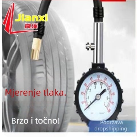 TYJ002 Mehanički tlakomjer za gume sa fleksibilnim crijevom, metalni visoko precizni mjerač tlaka, s funkcijom otpuštanja tlaka