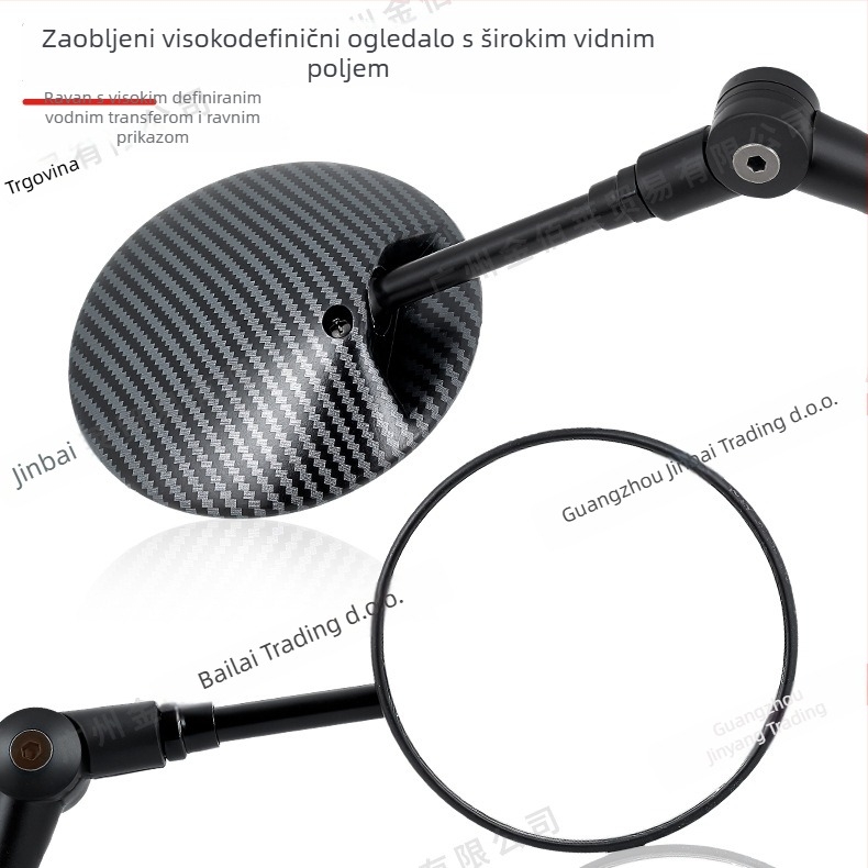 Zrcalo retrovizor za KTM električni motocikl, sklopno, kružnog oblika, široki pogled; materijal: metal + ABS; kućište: plastika; modeli HSJ-20004, HSJ-20115