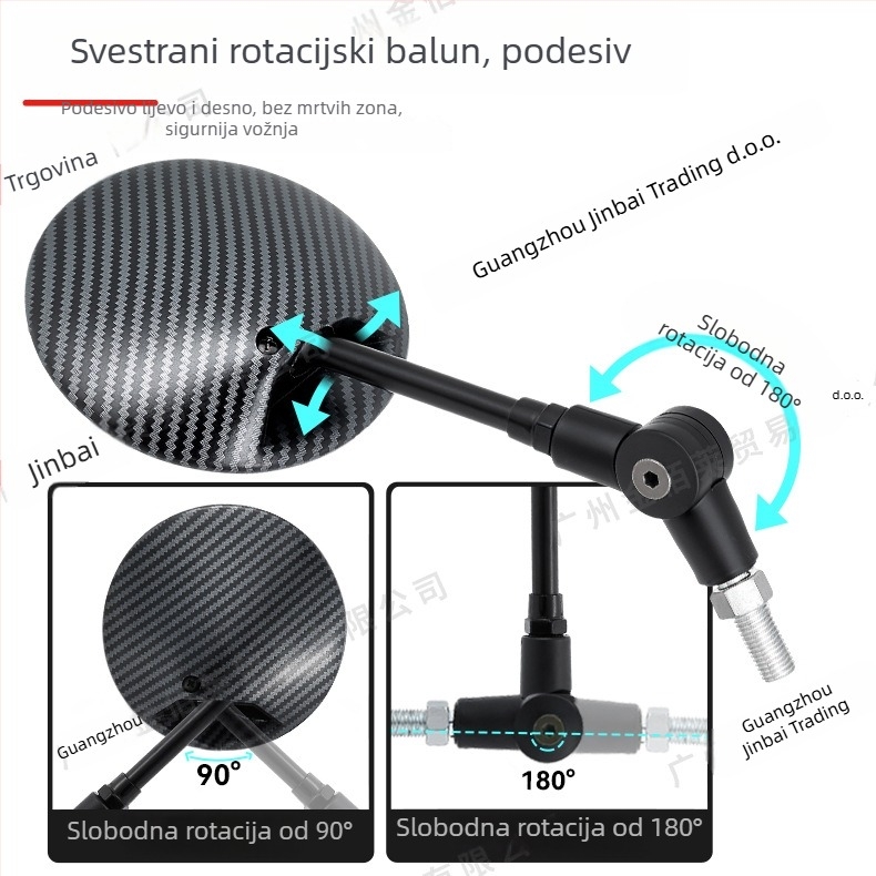 Zrcalo retrovizor za KTM električni motocikl, sklopno, kružnog oblika, široki pogled; materijal: metal + ABS; kućište: plastika; modeli HSJ-20004, HSJ-20115