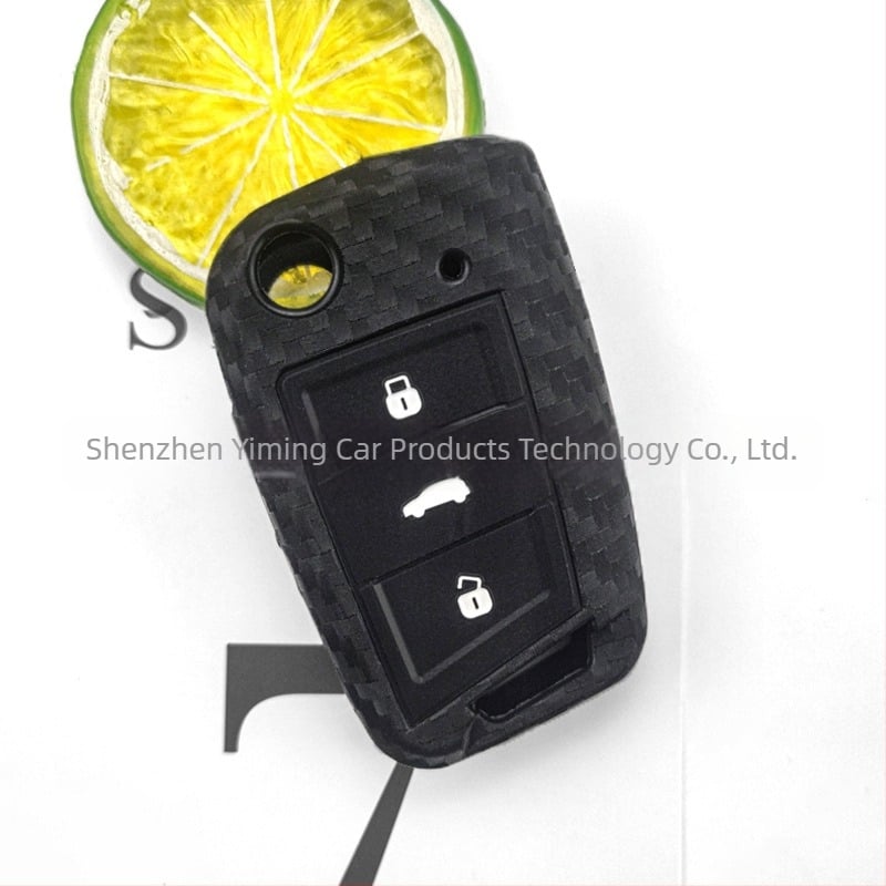 Silikonska futrola za ključ Volkswagen s karbonskim uzorkom, visoke klase, s tri gumba pametnim daljinskim upravljačem, kompatibilna s Jetta, Tiguan, Bora, Sagitar, Magotan, Golf i Lavida