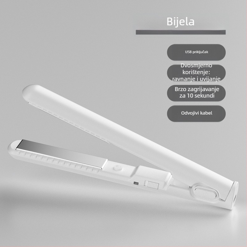 Dual-use mini pegla za kosu i uvijač, keramičko grijanje, promjer <15 mm, žično napajanje AC, 20W, 100–240V, za mokru i suhu kosu, automatska kontrola temperature
