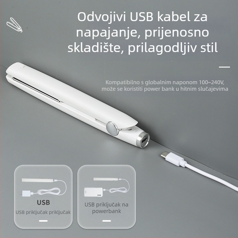 Dual-use mini pegla za kosu i uvijač, keramičko grijanje, promjer <15 mm, žično napajanje AC, 20W, 100–240V, za mokru i suhu kosu, automatska kontrola temperature