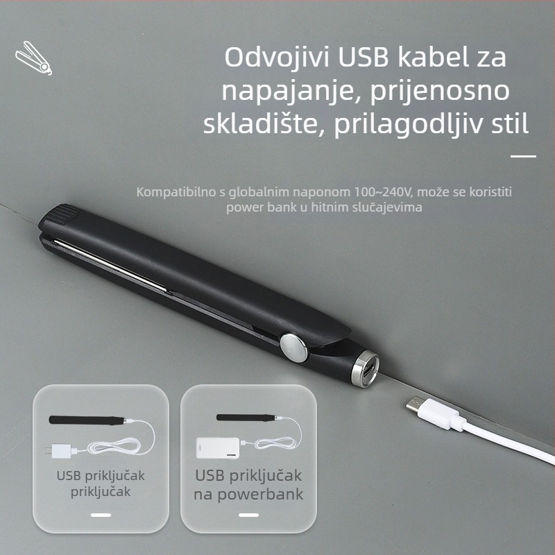 Dual-use mini pegla za kosu i uvijač, keramičko grijanje, promjer <15 mm, žično napajanje AC, 20W, 100–240V, za mokru i suhu kosu, automatska kontrola temperature
