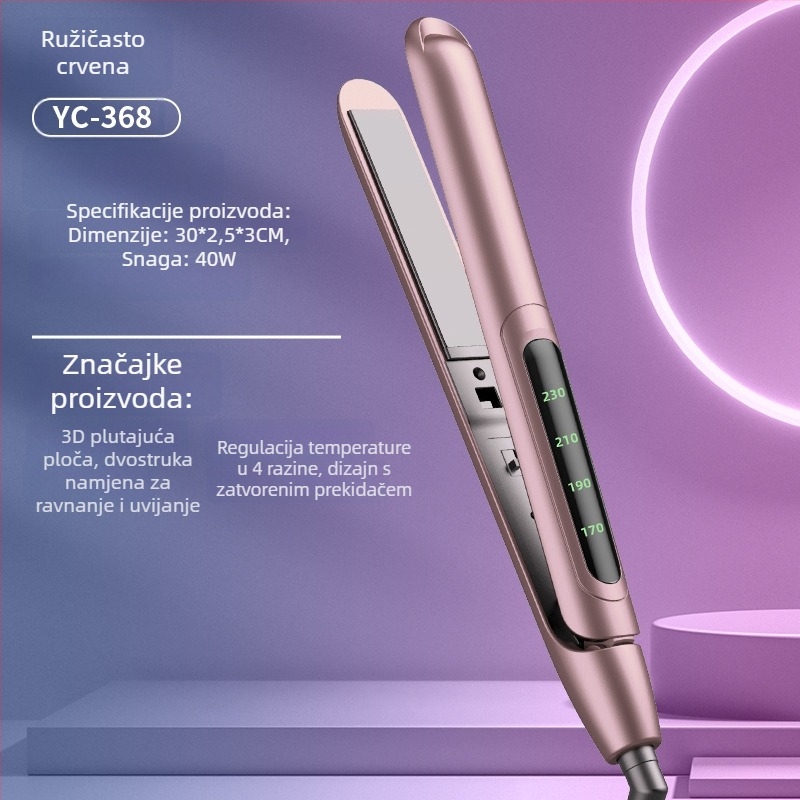 Dual-use mini pegla za kosu i uvijač, keramičko grijanje, promjer <15 mm, žično napajanje AC, 20W, 100–240V, za mokru i suhu kosu, automatska kontrola temperature