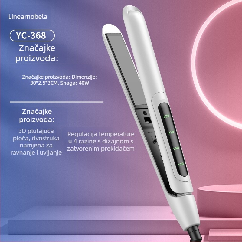 Dual-use mini pegla za kosu i uvijač, keramičko grijanje, promjer <15 mm, žično napajanje AC, 20W, 100–240V, za mokru i suhu kosu, automatska kontrola temperature