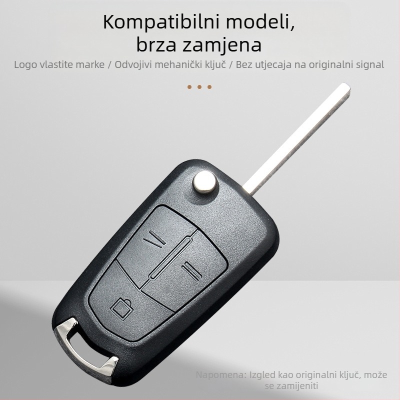 Opel sklopivi kućni ključ kućište za daljinski upravljač, model OB, 2- ili 3 tipke, metalna oštrica ključa, APS kućište, 42 g