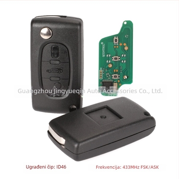 3-gumbasti sklapan daljinski ključ za Peugeot Citroën, 433MHz, ID46 čip, kućište od inženjerskih plastika