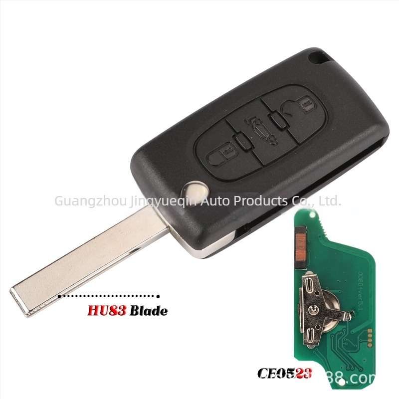 3-gumbasti sklapan daljinski ključ za Peugeot Citroën, 433MHz, ID46 čip, kućište od inženjerskih plastika