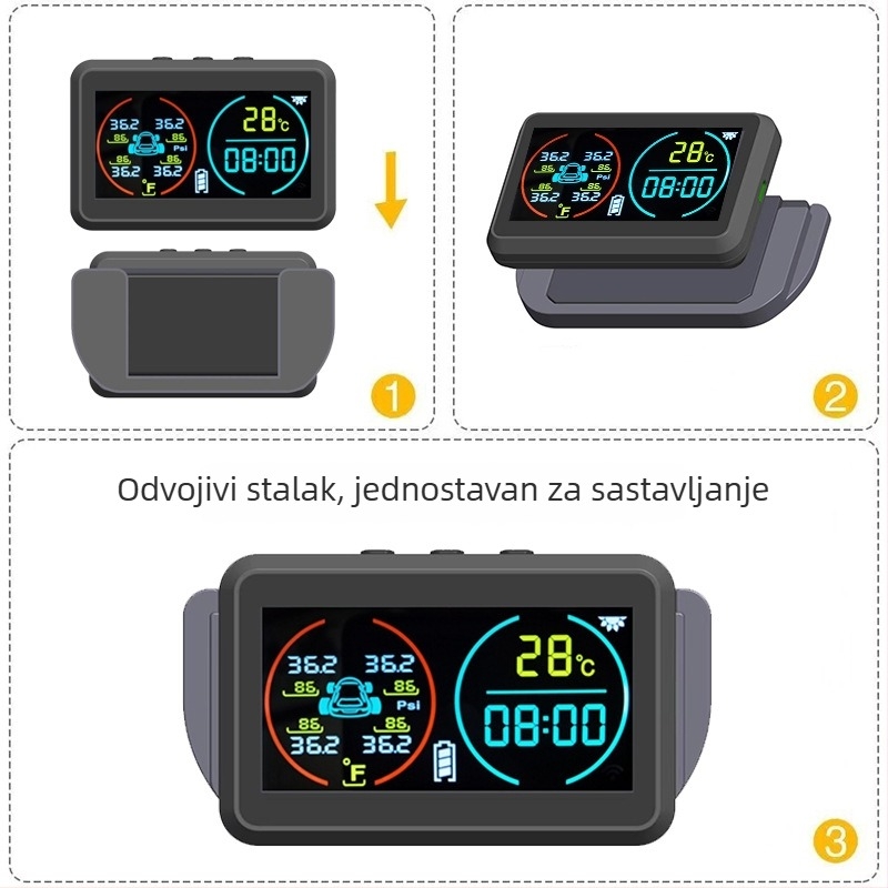 Novi TPMS senzor tlaka u gumama s prikazom vremena i temperature, bežični solarni senzor za automobile, univerzalni