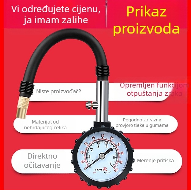 Mehanički manometar za gume TYJ002, prenosni, raspon 0-100 psi, funkcija ispuštanja zraka