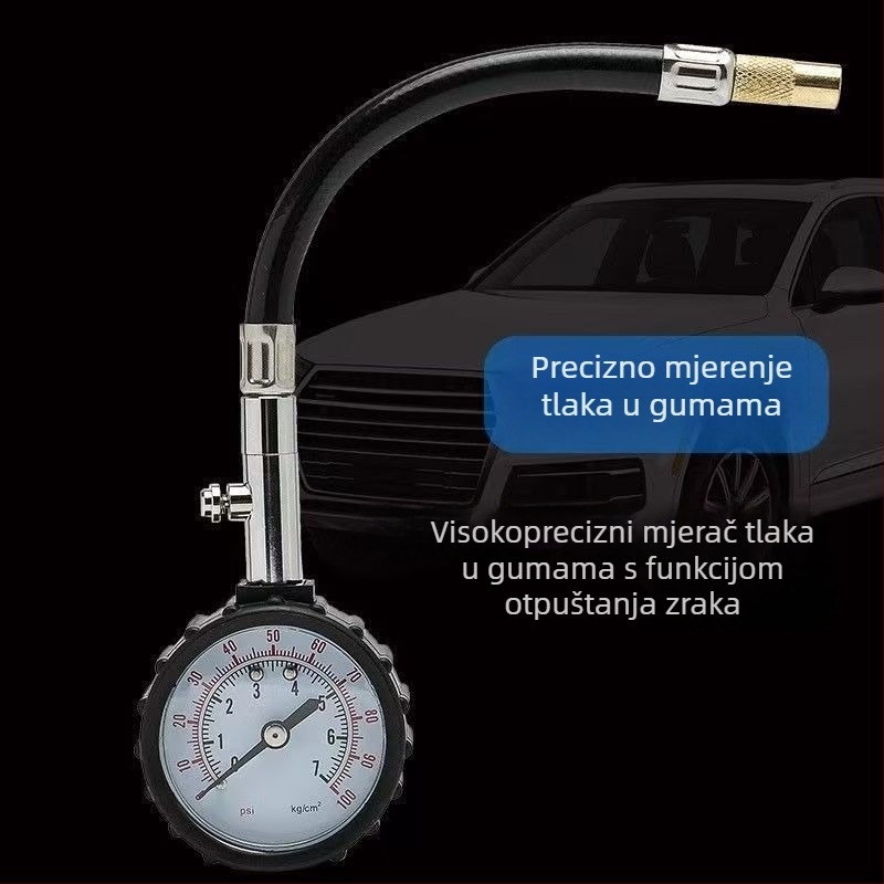 Visoko precizan mjerač tlaka u gumama automobila, višenamjenski, s dugim crijevom, mehanički mjerač tlaka i monitor