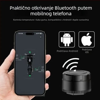 TPMS modul za praćenje tlaka u gumama s Bluetoothom, praćenje tlaka i temperature u stvarnom vremenu putem mobilne aplikacije, raspon 0–230 psi, visoka preciznost