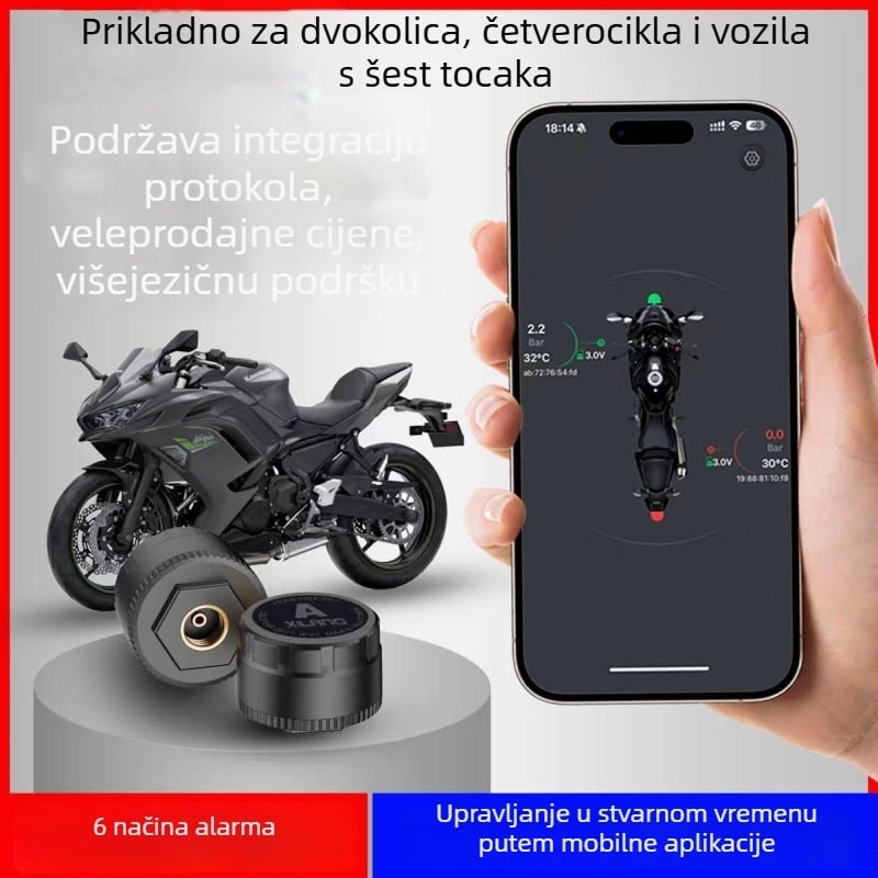 TPMS modul za praćenje tlaka u gumama s Bluetoothom, praćenje tlaka i temperature u stvarnom vremenu putem mobilne aplikacije, raspon 0–230 psi, visoka preciznost