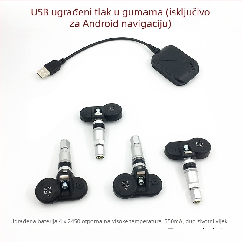 USB ugrađeni sustav praćenja tlaka u gumama s velikim zaslonom za Android navigaciju – TPMS