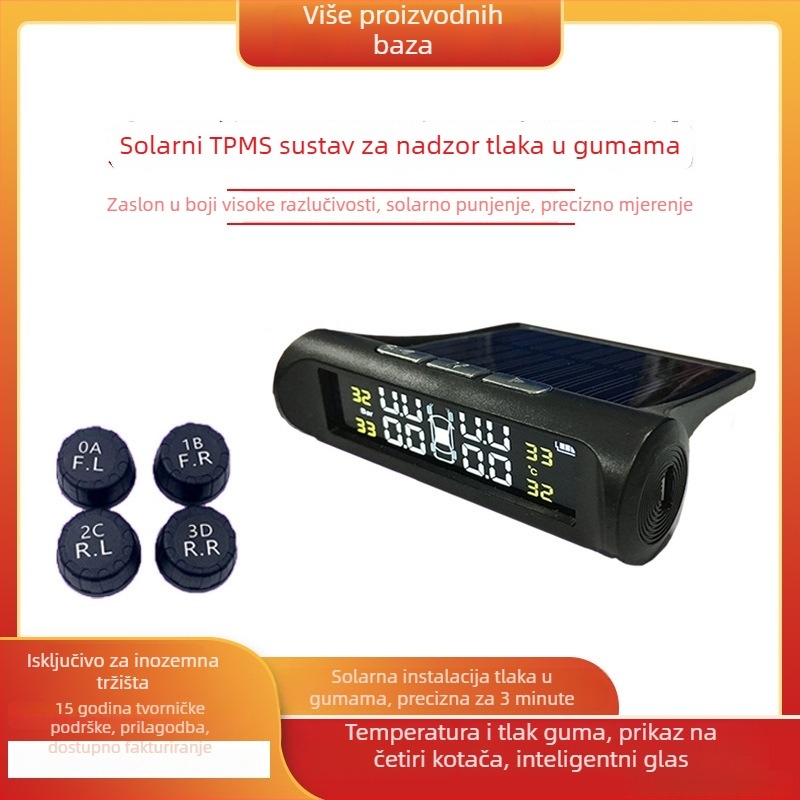 TPMS sustav praćenja tlaka u gumama, bežični solarni monitor, vanjski detektor tlaka