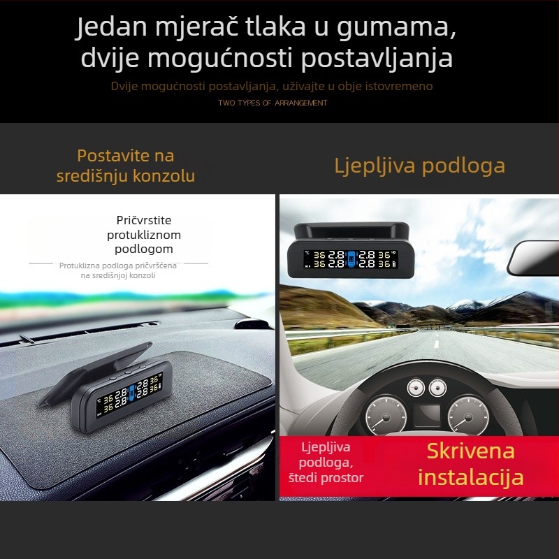 Kuyoule Vanjski bežični TPMS sa solarnim napajanjem i glasovnim upozorenjima, visoka preciznost za male i srednje automobile, model C260