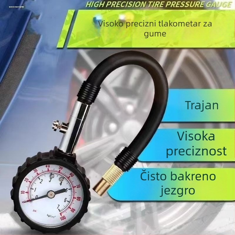 Dugotrajni cijevni manometar za tlak u gumama s digitalnim zaslonom, raspon 0-100 psi, s kompasom i funkcijom otpuštanja zraka