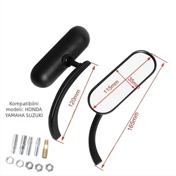 Retrovizor za motocikl, aluminij, okrugli, model 2861, univerzalna ugradnja (montaža: zubići pozitivni/negativni)