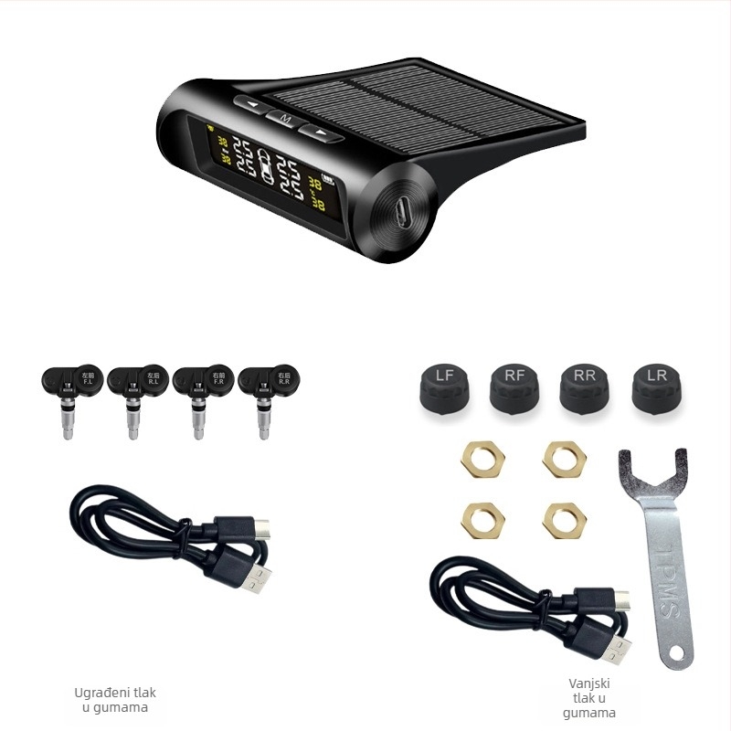 Solarni TPMS za nadzor tlaka u gumama za automobile, vanjski bežični senzor, univerzalno, visoka preciznost