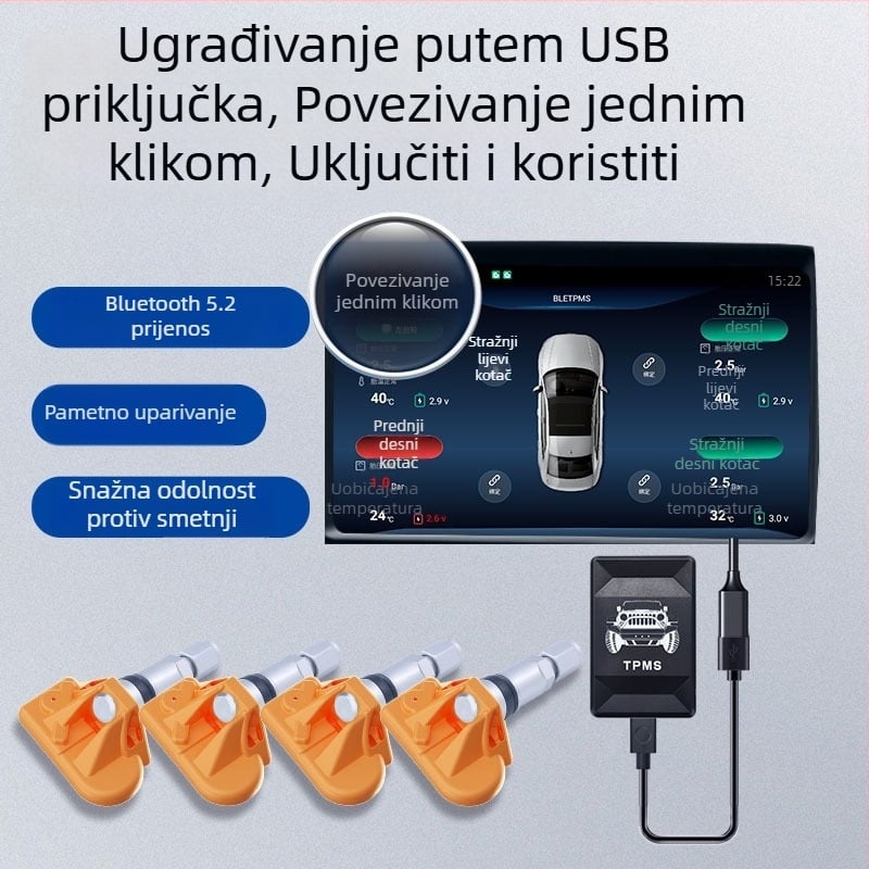 TPMS senzor za navigaciju autom s Bluetoothom, univerzalna kompatibilnost sa svim vozilima, mini veličina, dvostruki zaslon, raspon tlaka 0-7 BAR