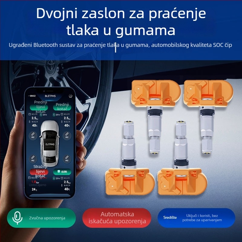 TPMS senzor za navigaciju autom s Bluetoothom, univerzalna kompatibilnost sa svim vozilima, mini veličina, dvostruki zaslon, raspon tlaka 0-7 BAR