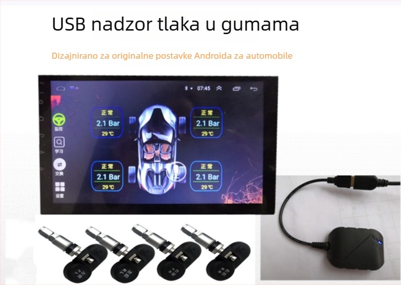 Auto USB TPMS sustav za praćenje tlaka u gumama s Android navigacijom, bežični monitor tlaka s ugrađenim mjerenjem tlaka