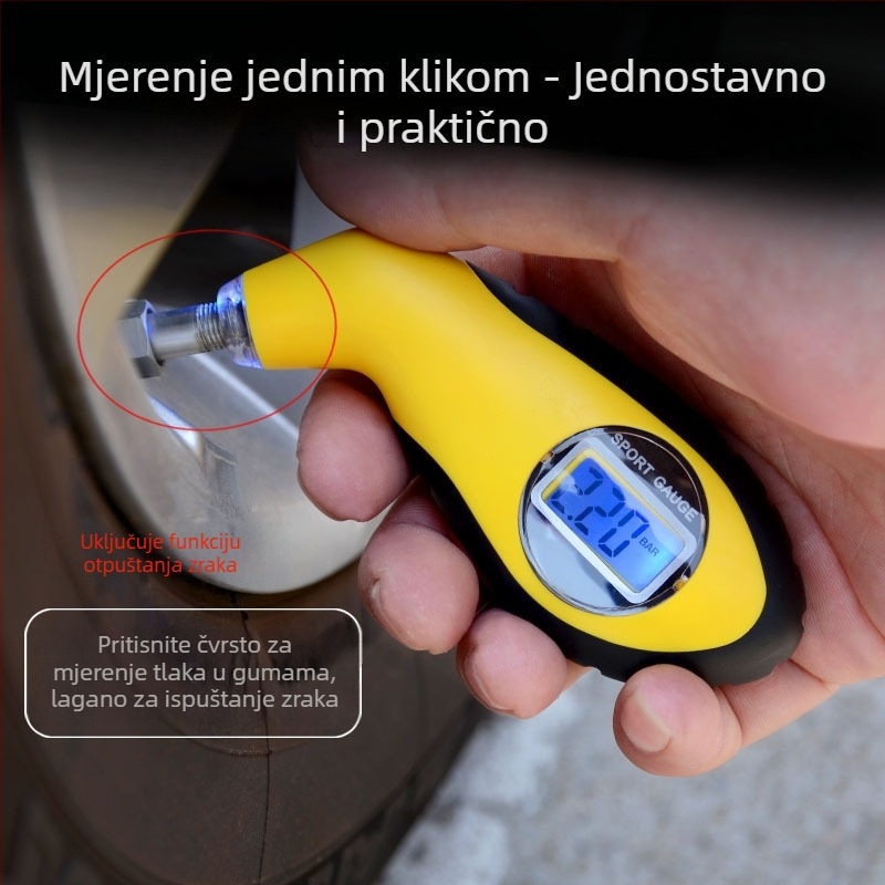 Visokoprecizan digitalni mjerač tlaka u gumama s LCD zaslonom, prenosni automobilni mjerač tlaka