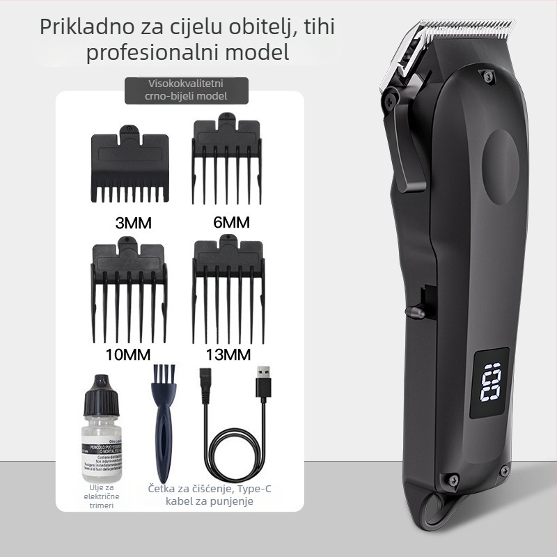 Šišač za kosu s ugrađenom baterijom, nože od nehrđajućeg čelika, ugrađena baterija 1200–2000 mAh, radno vrijeme 1–3 sata