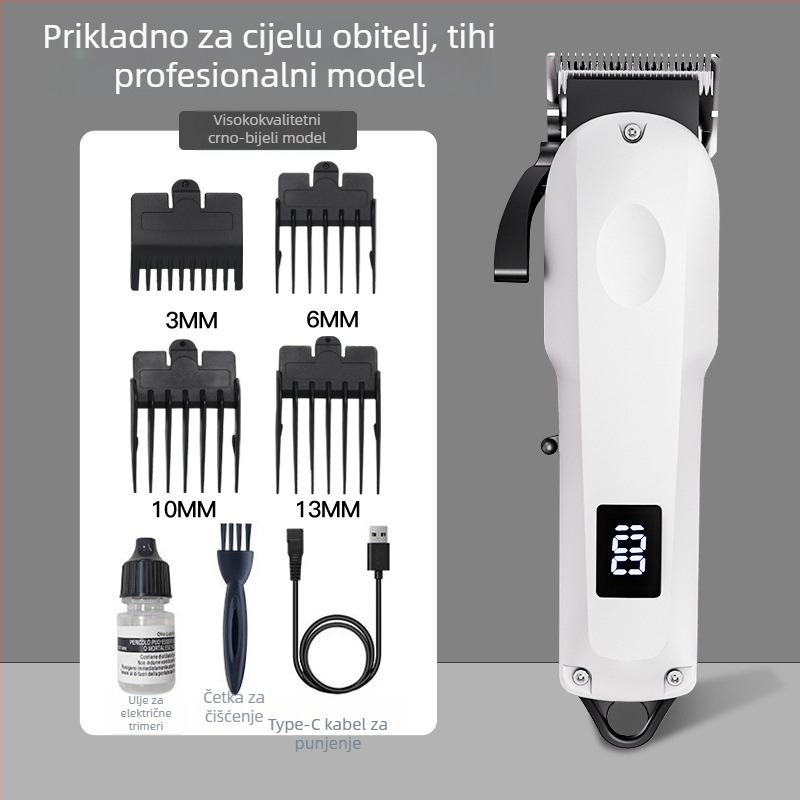 Šišač za kosu s ugrađenom baterijom, nože od nehrđajućeg čelika, ugrađena baterija 1200–2000 mAh, radno vrijeme 1–3 sata