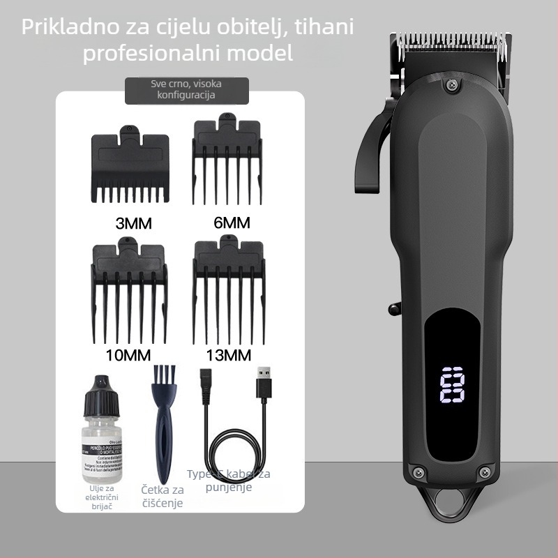 Šišač za kosu s ugrađenom baterijom, nože od nehrđajućeg čelika, ugrađena baterija 1200–2000 mAh, radno vrijeme 1–3 sata