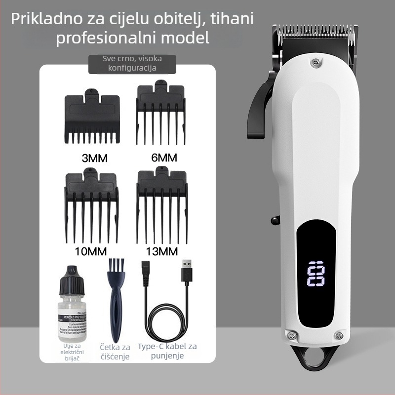 Šišač za kosu s ugrađenom baterijom, nože od nehrđajućeg čelika, ugrađena baterija 1200–2000 mAh, radno vrijeme 1–3 sata