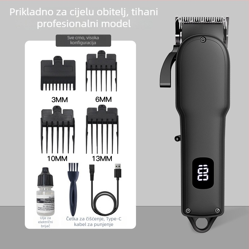 Šišač za kosu s ugrađenom baterijom, nože od nehrđajućeg čelika, ugrađena baterija 1200–2000 mAh, radno vrijeme 1–3 sata