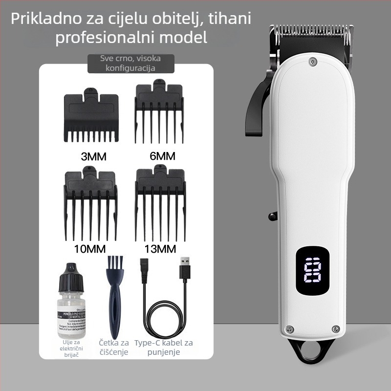 Šišač za kosu s ugrađenom baterijom, nože od nehrđajućeg čelika, ugrađena baterija 1200–2000 mAh, radno vrijeme 1–3 sata