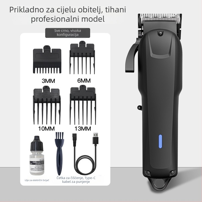Šišač za kosu s ugrađenom baterijom, nože od nehrđajućeg čelika, ugrađena baterija 1200–2000 mAh, radno vrijeme 1–3 sata