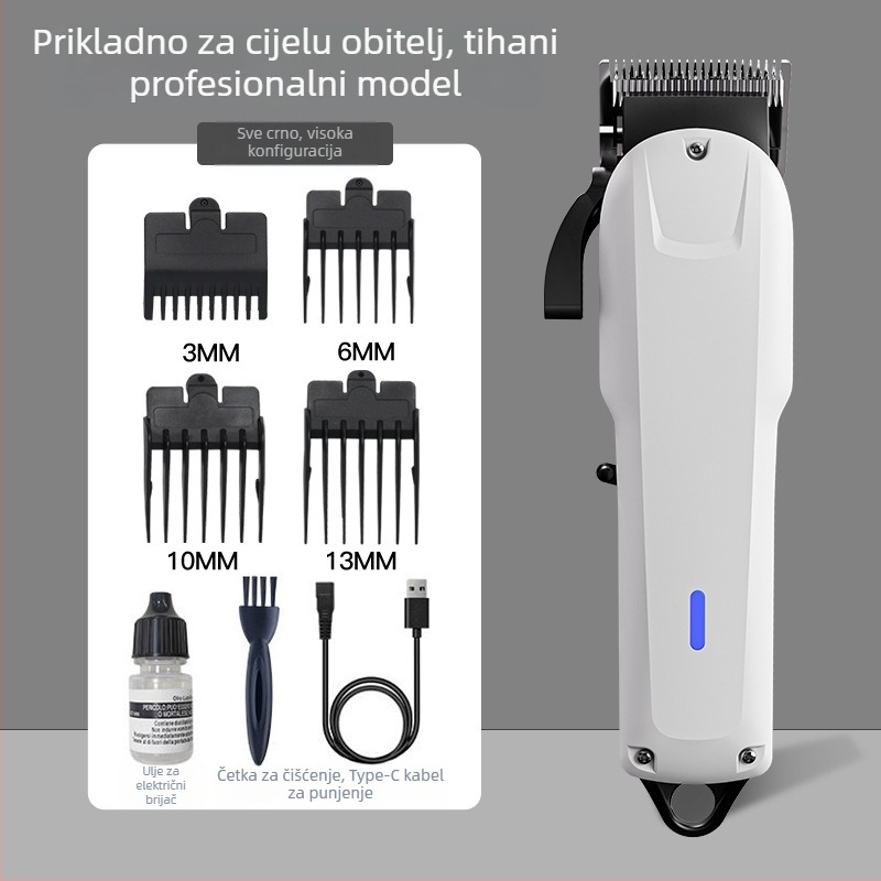 Šišač za kosu s ugrađenom baterijom, nože od nehrđajućeg čelika, ugrađena baterija 1200–2000 mAh, radno vrijeme 1–3 sata