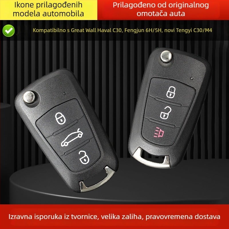 Kućište ključa za Tengyi C30 – plastično kućište, metalni ključ, bez daljinskog upravljača