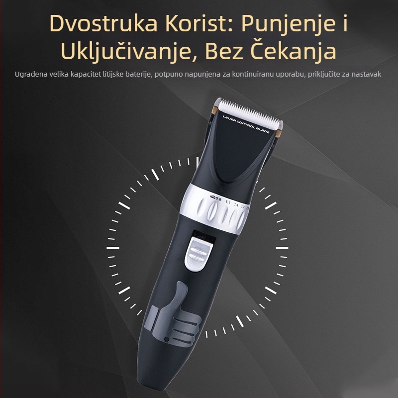 Frizerska električna mašinica za šišanje, punjiva, titanijske oštrice, motor s četkicama, nije vodootporna