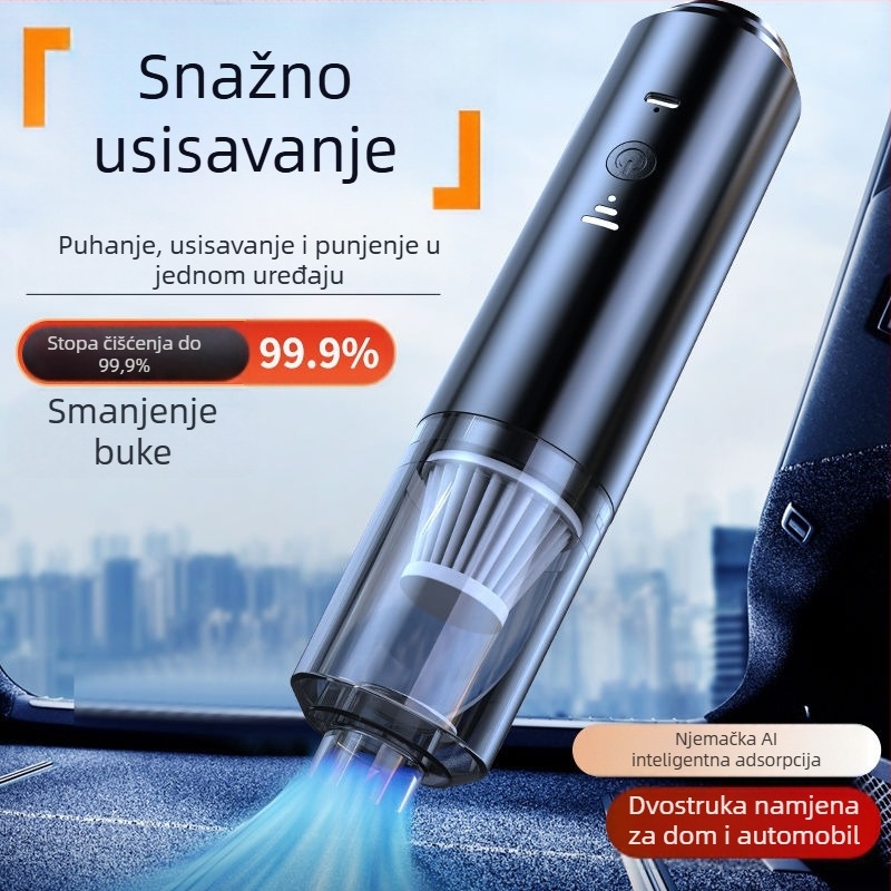 Bežični ručni usisavač za automobil s bežičnim punjenjem snažno usisavanje kompaktan ručni dizajn motor bez četkica dvostruka namjena za auto i dom