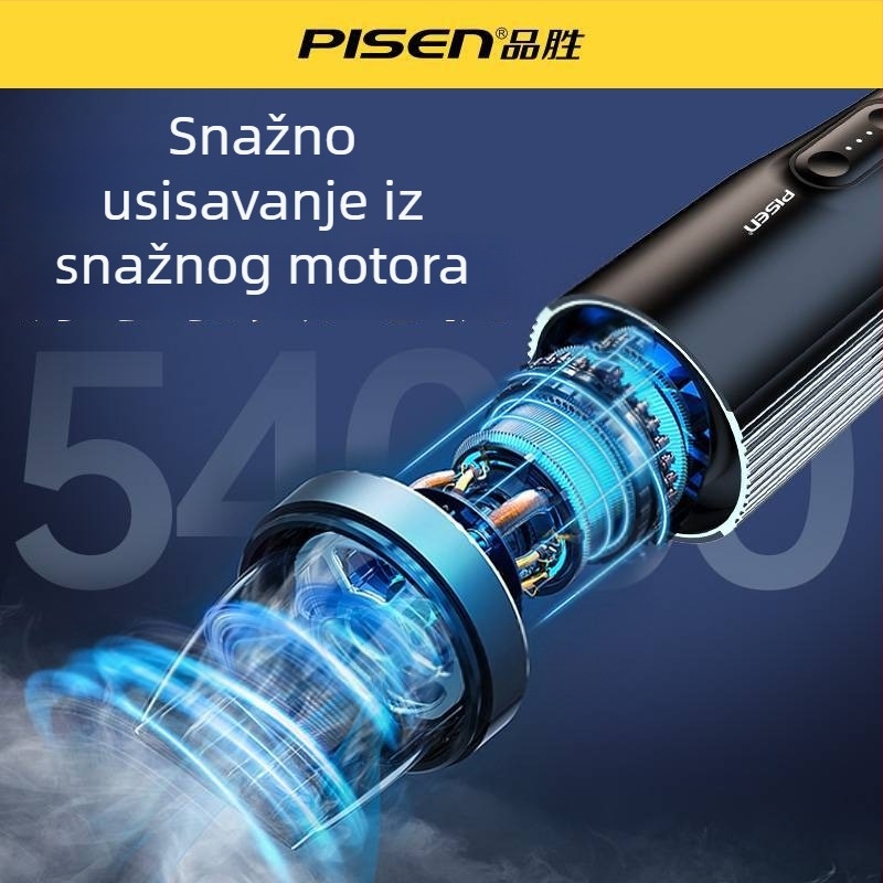 Pisen bežični ručni usisivač za auto s visokim usisnim kapacitetom, pogodan za automobil i dom