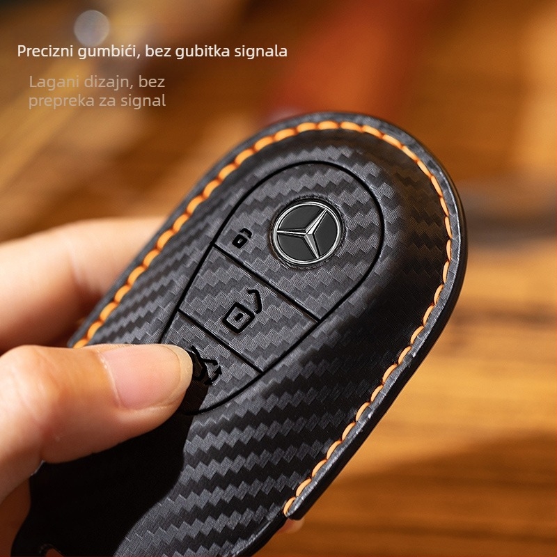 Kompakt ključ Mercedes-Benz s karbonskim uzorkom, mikrovlakno sintetička koža, vrhunski stil, kompatibilan s E300L, C260L, C200L, GLA, GLC, GLE