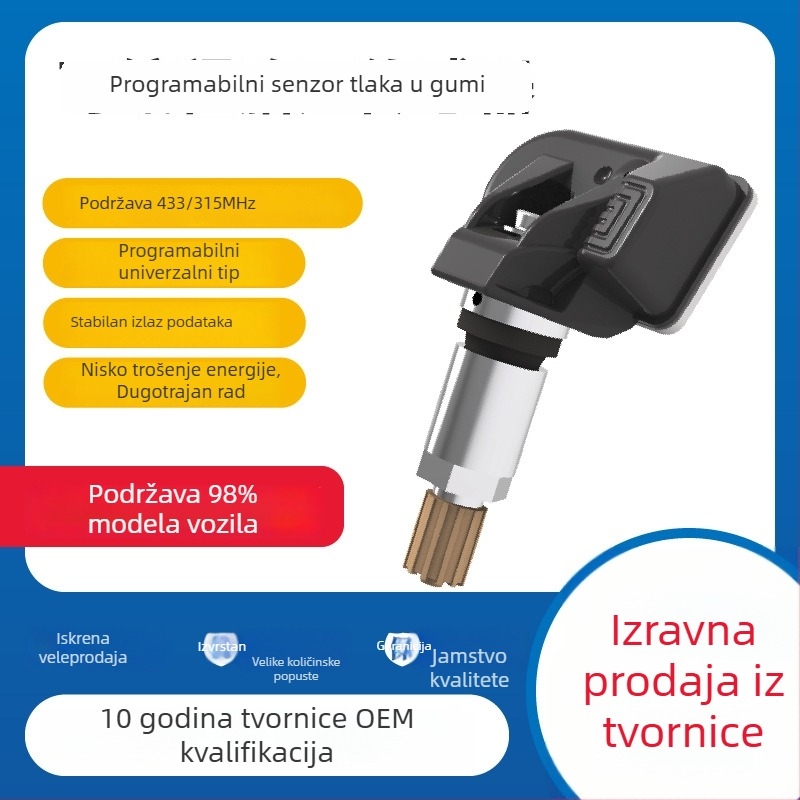 Cyboton Univerzalni sustav za praćenje tlaka u gumama s programabilnim senzorima, Bluetooth i OBD, digitalni zaslon, raspon 0–8 bar, model 65-L